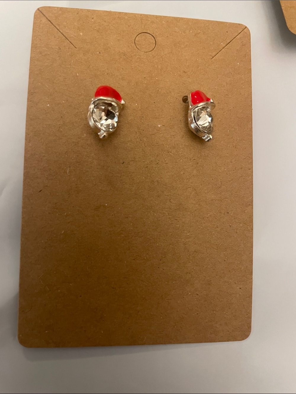 Santa with Santa hat Red Crystal Stud Earrings with Gold Accents - Women Jewelry